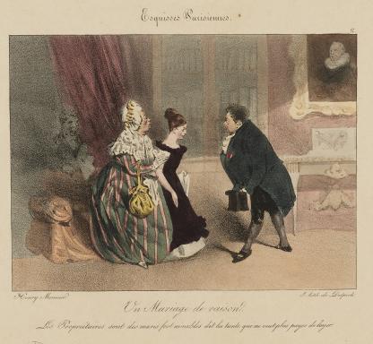 Un mariage de raison -lithographie - par Henry Monnier